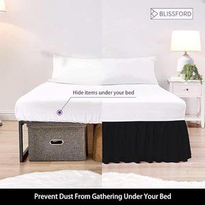 Ruffled Bed Skirt with Split Corners King, Brown, 18" Drop Bedskirt Blissford